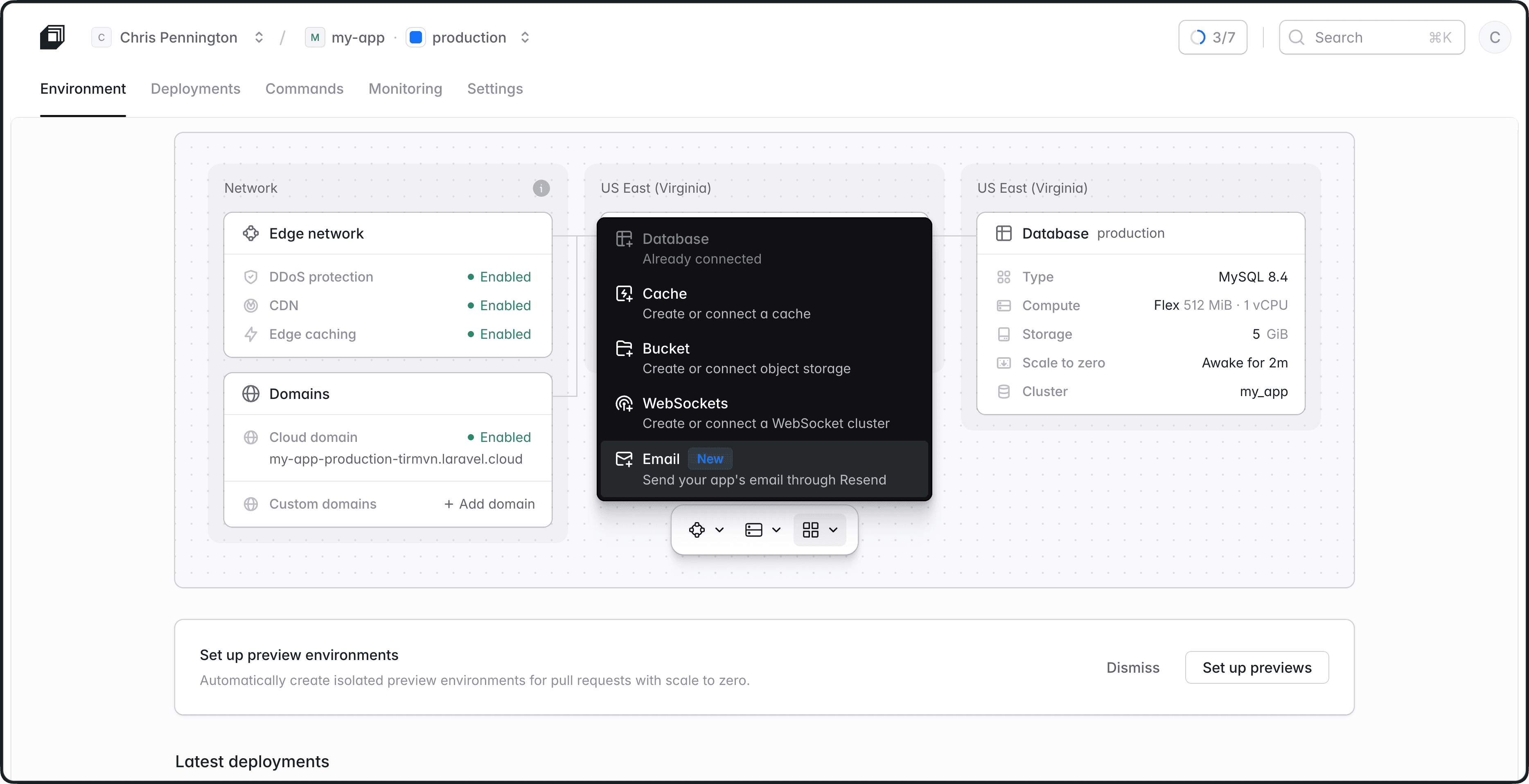 Adding Resend to an environment on the Laravel Cloud canvas
